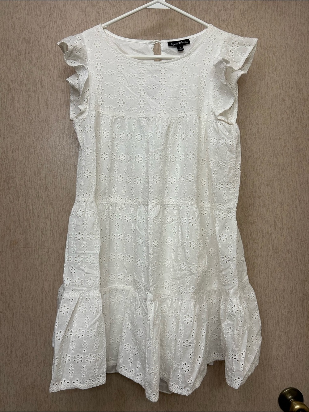 Sequin Hearts - Eyelet White Ruffle Dress with Keyhole Back - Size S